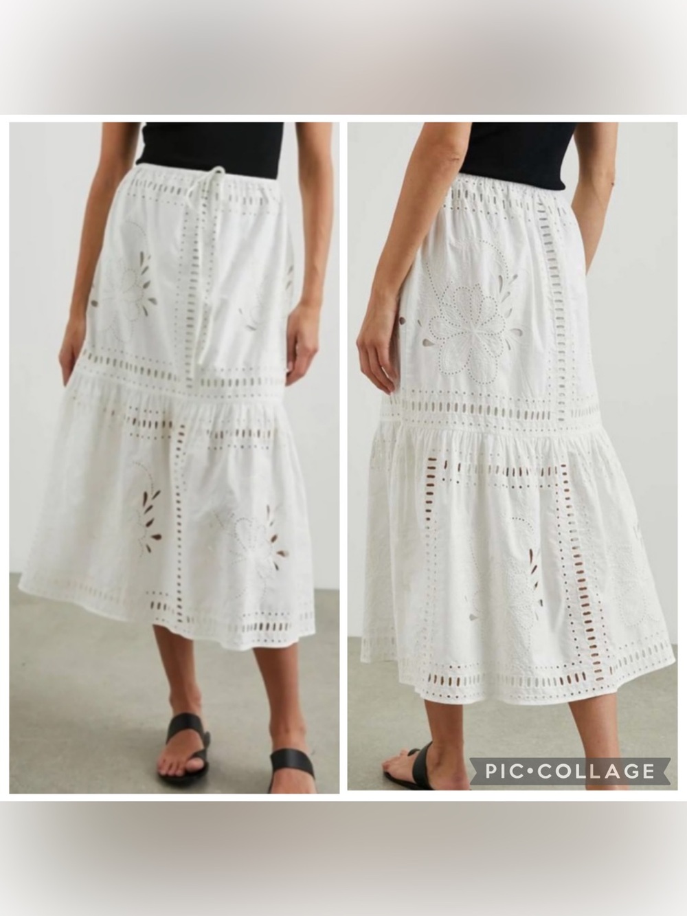 Rails Prina White Cotton Cottagecore Boho Midi Skirt Large